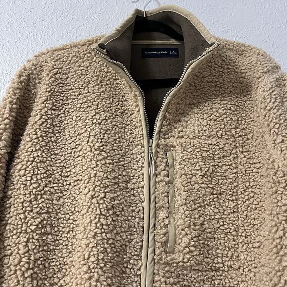 Abercrombie & Fitch Men’s Sherpa Teddy Fleece Zip Up Jacket Outerwear Cozy Large - Picture 5 of 9